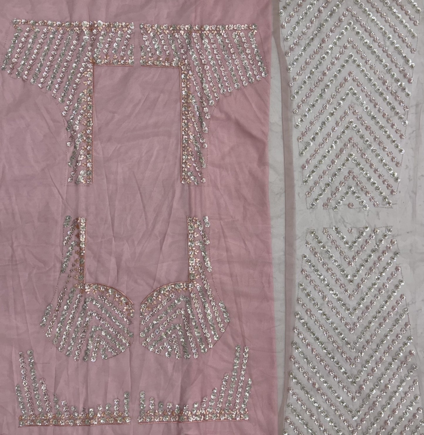 Blush Pink Heavy Net Embroidered Bridal Lehenga Choli with Sequins & Zari Work