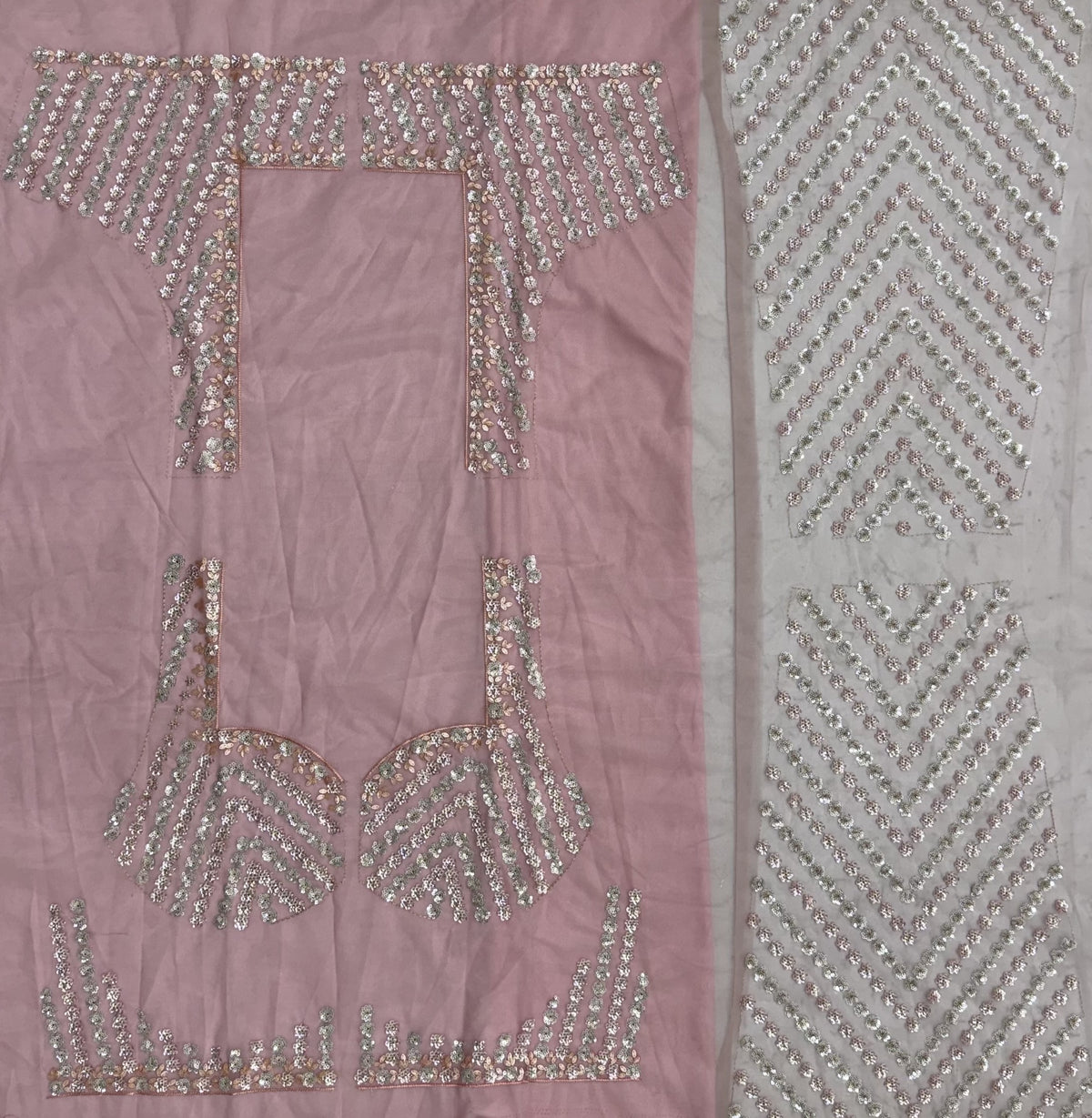 Blush Pink Heavy Net Embroidered Bridal Lehenga Choli with Sequins & Zari Work