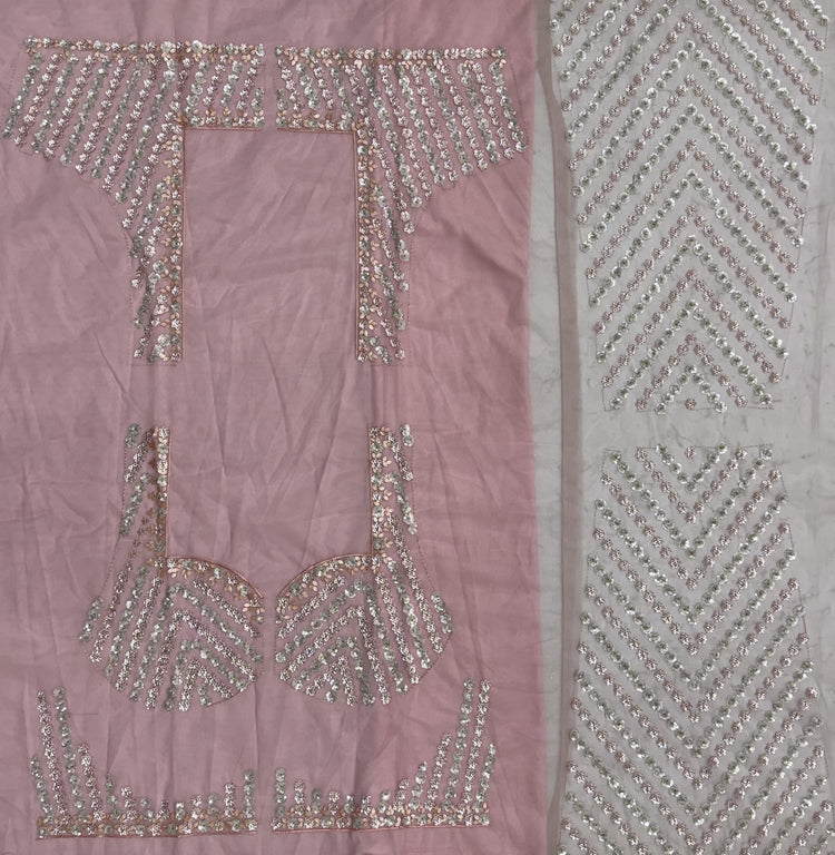 Blush Pink Heavy Net Embroidered Bridal Lehenga Choli with Sequins & Zari Work