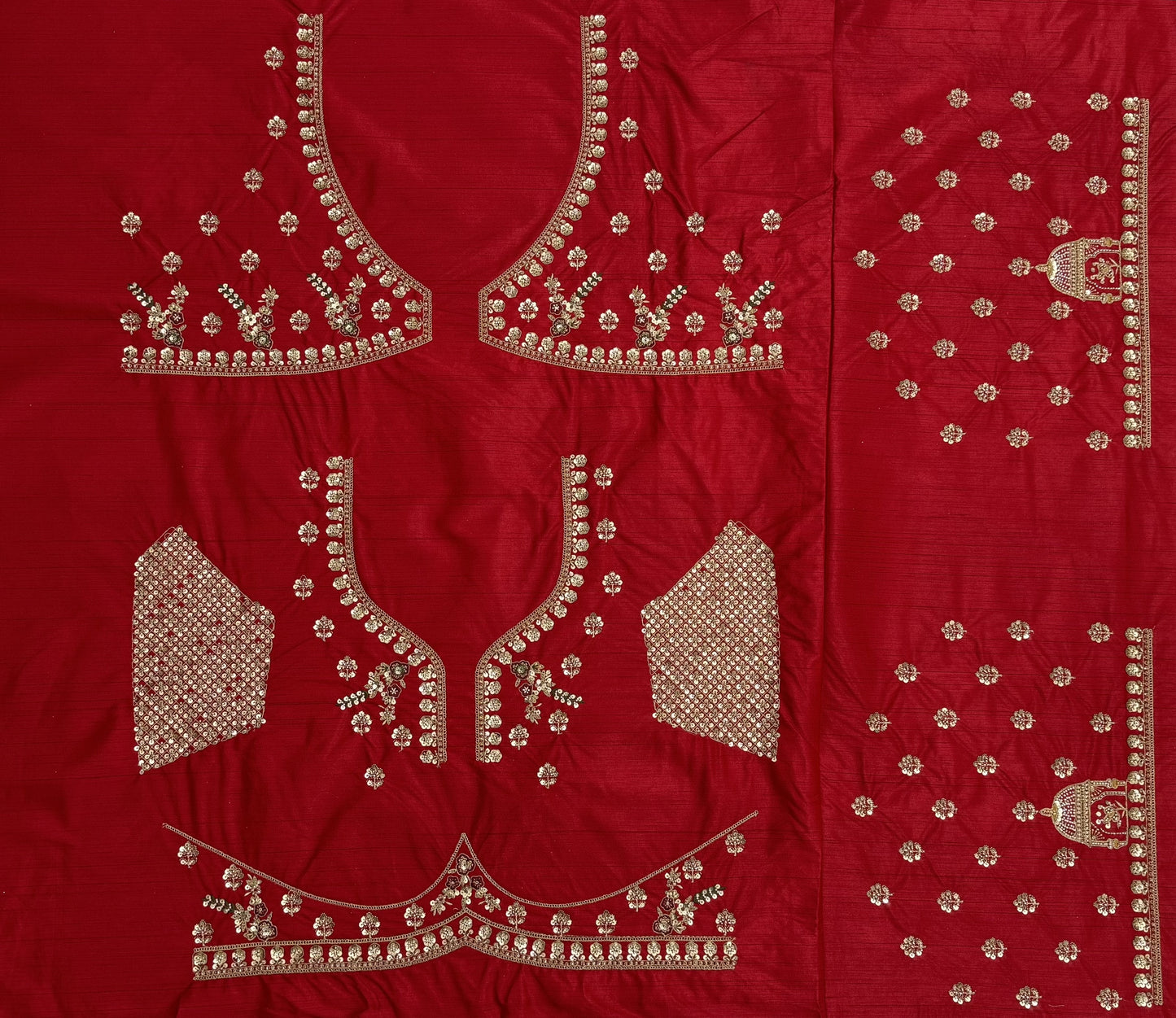 Royal Red Gadhwal Silk Peacock Handwork Bridal Lehenga Choli with Dual Soft Net Dupatta