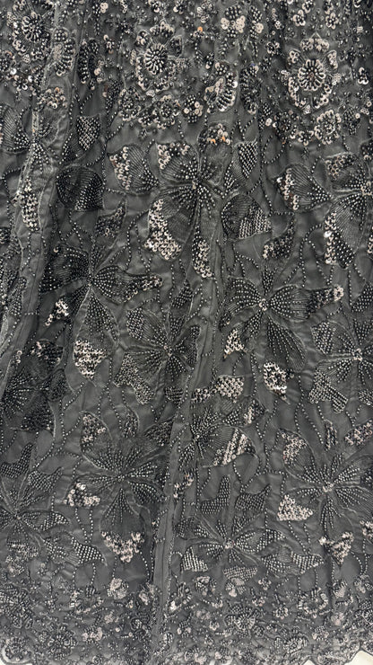 Midnight Noir Premium Net Monochrome Sequins Bridal Lehenga Choli with Zardosi Embroidery & Dupatta