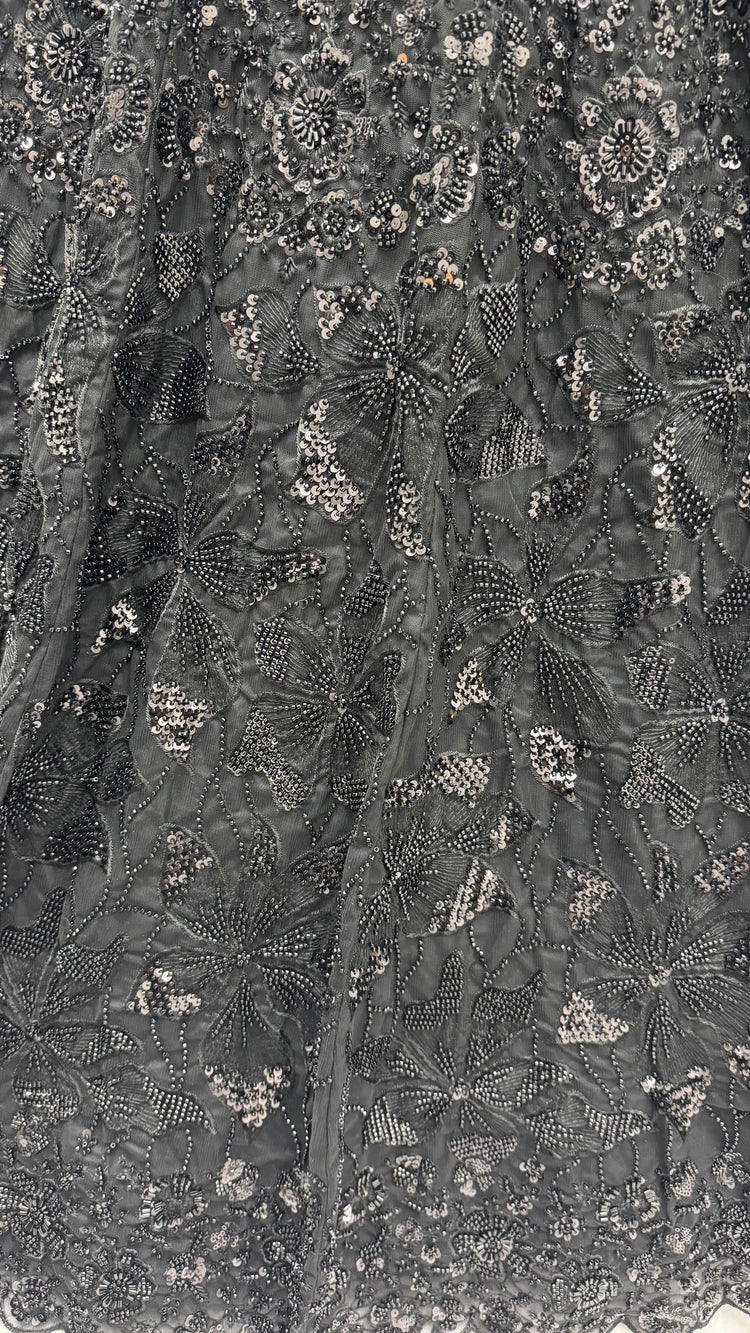 Midnight Noir Premium Net Monochrome Sequins Bridal Lehenga Choli with Zardosi Embroidery & Dupatta