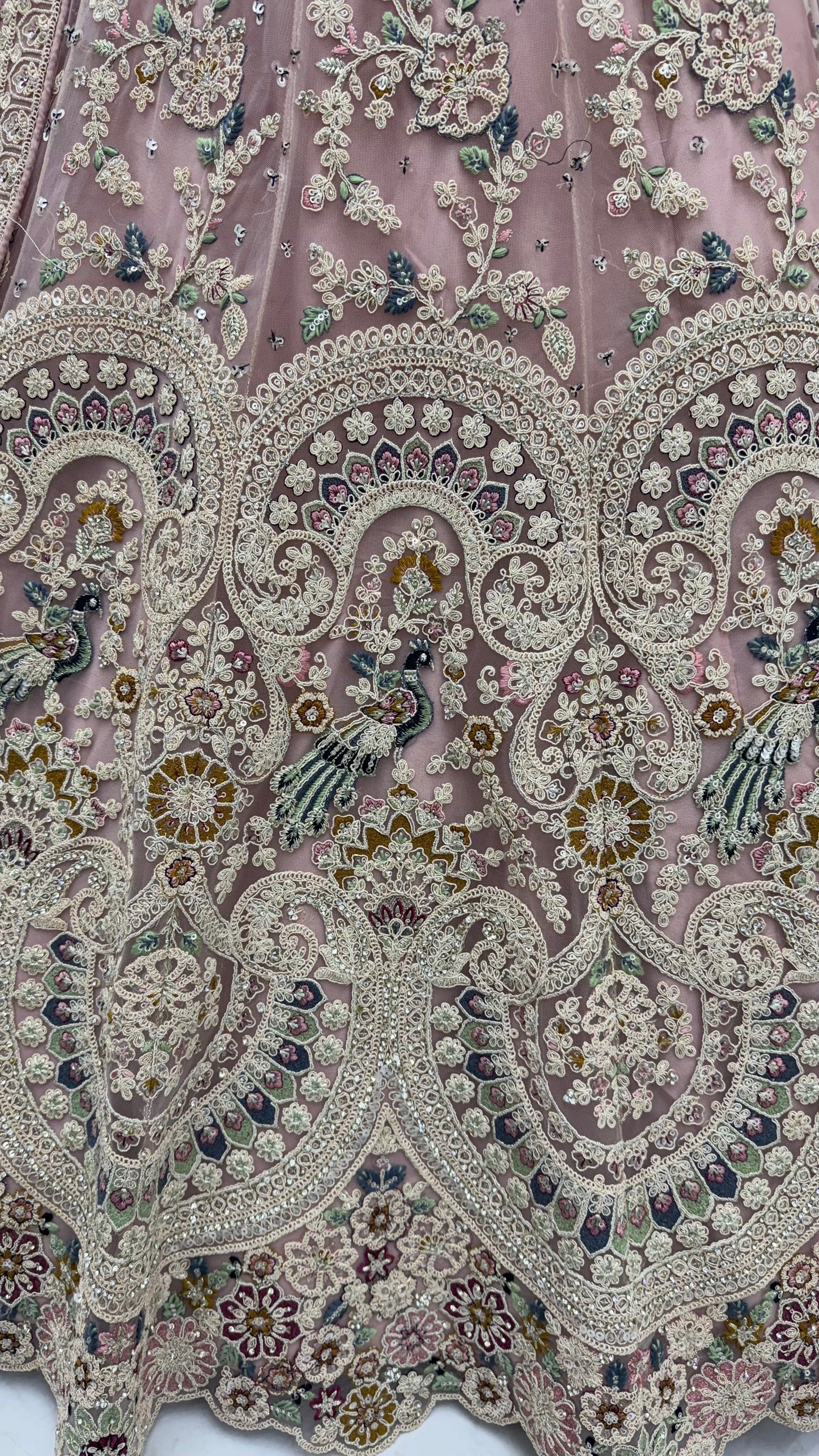Mauve Mist Peacock Embroidered Bridal Lehenga Choli with Dori Work & Designer Dupatta