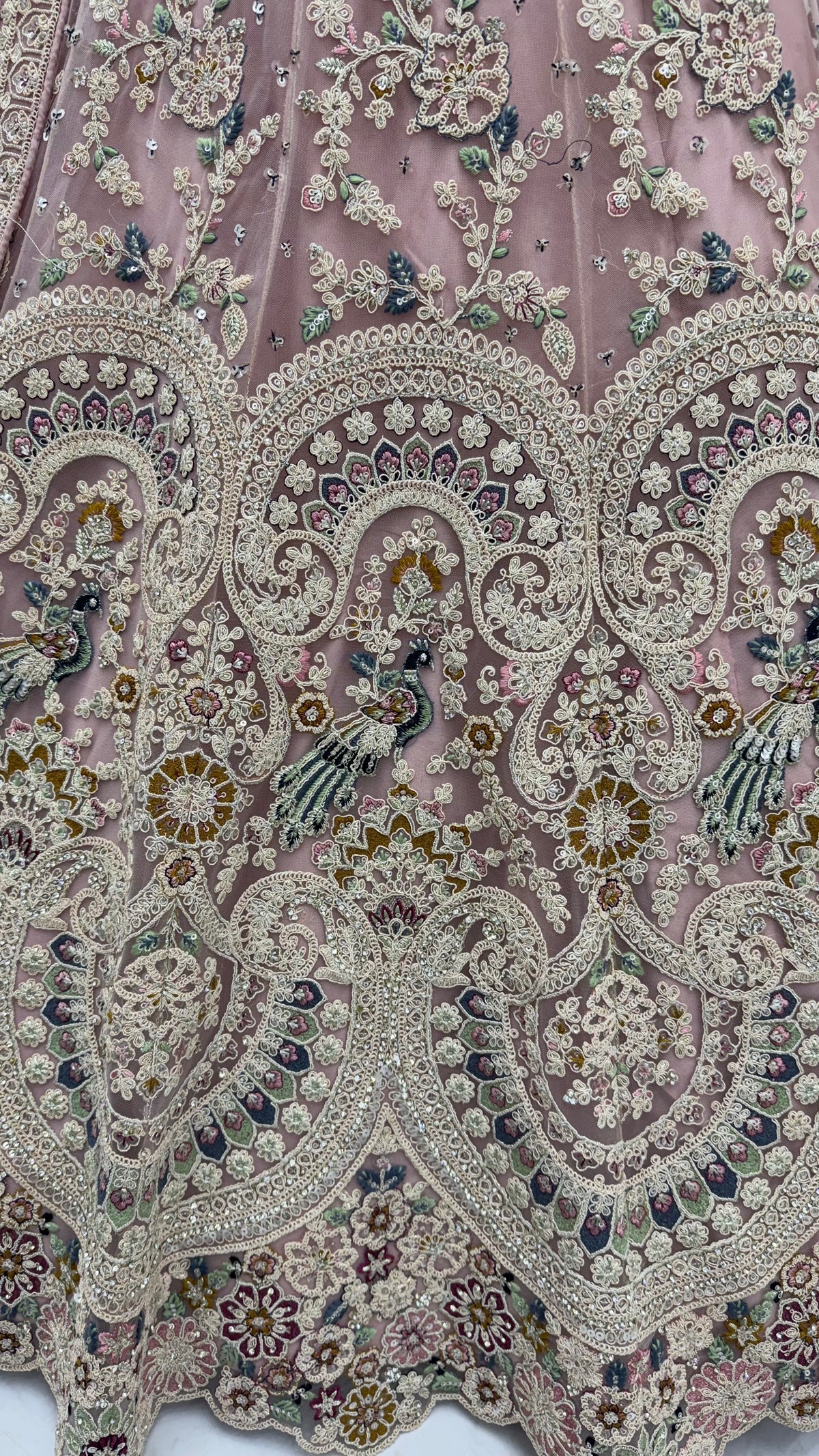 Mauve Mist Peacock Embroidered Bridal Lehenga Choli with Dori Work & Designer Dupatta