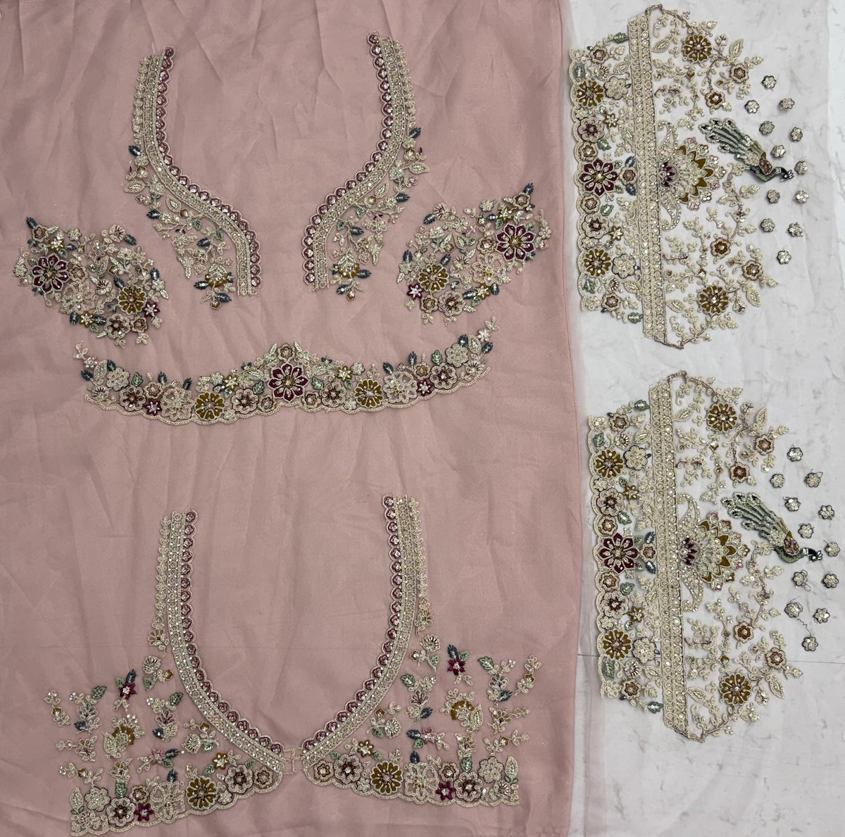 Mauve Mist Peacock Embroidered Bridal Lehenga Choli with Dori Work & Designer Dupatta
