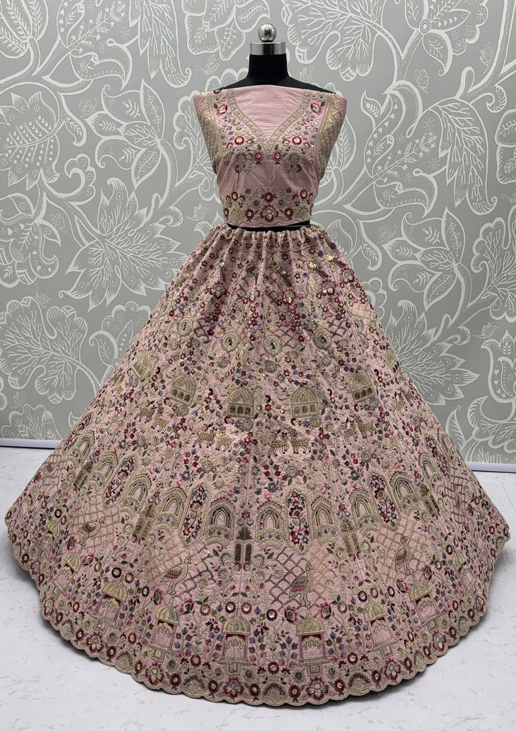 Blush Pink Gadhwal Silk Bridal Lehenga Choli with Multi Thread Embroidery, Dori Work & Soft Net Dupatta