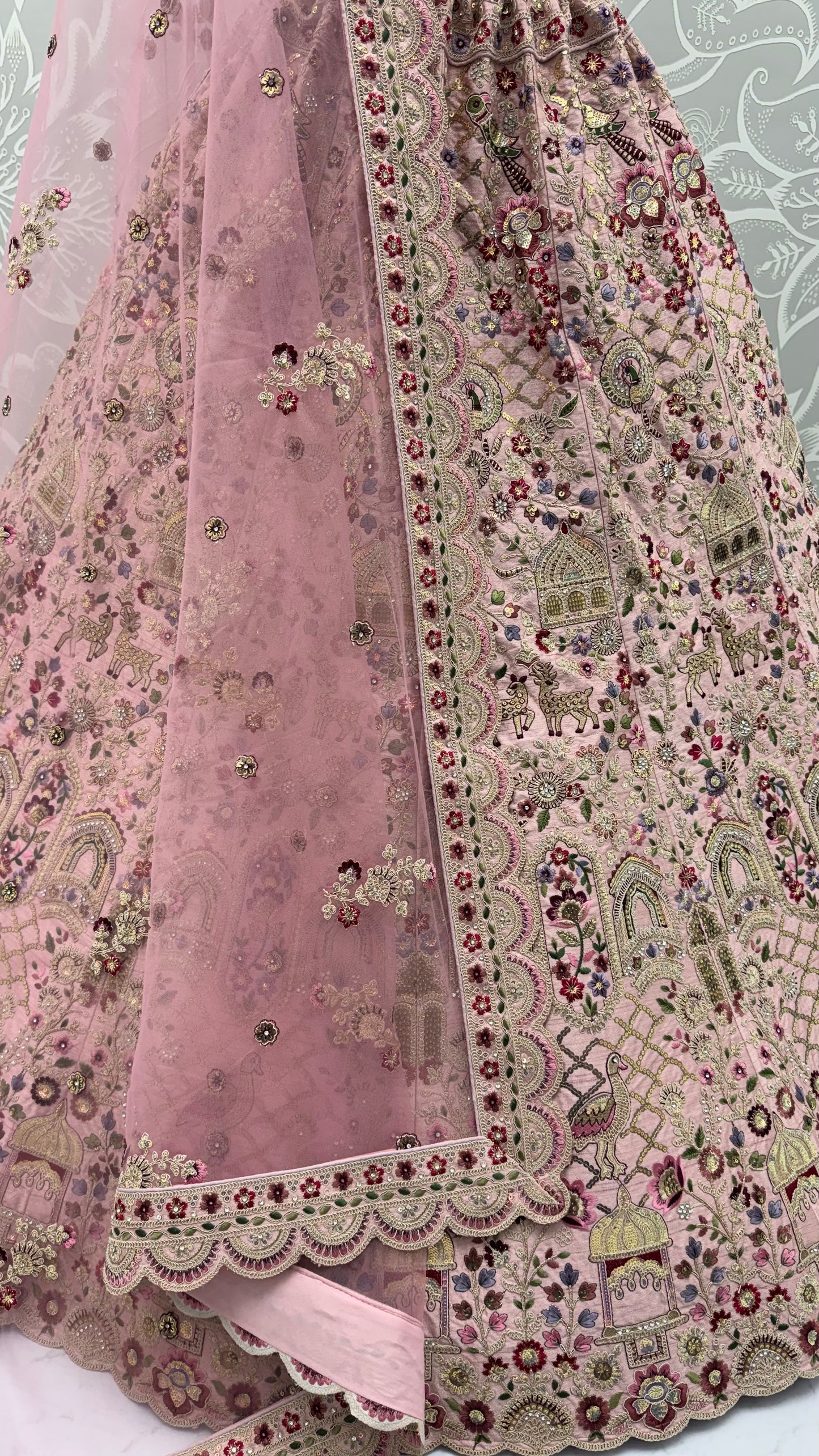 Blush Pink Gadhwal Silk Bridal Lehenga Choli with Multi Thread Embroidery, Dori Work & Soft Net Dupatta