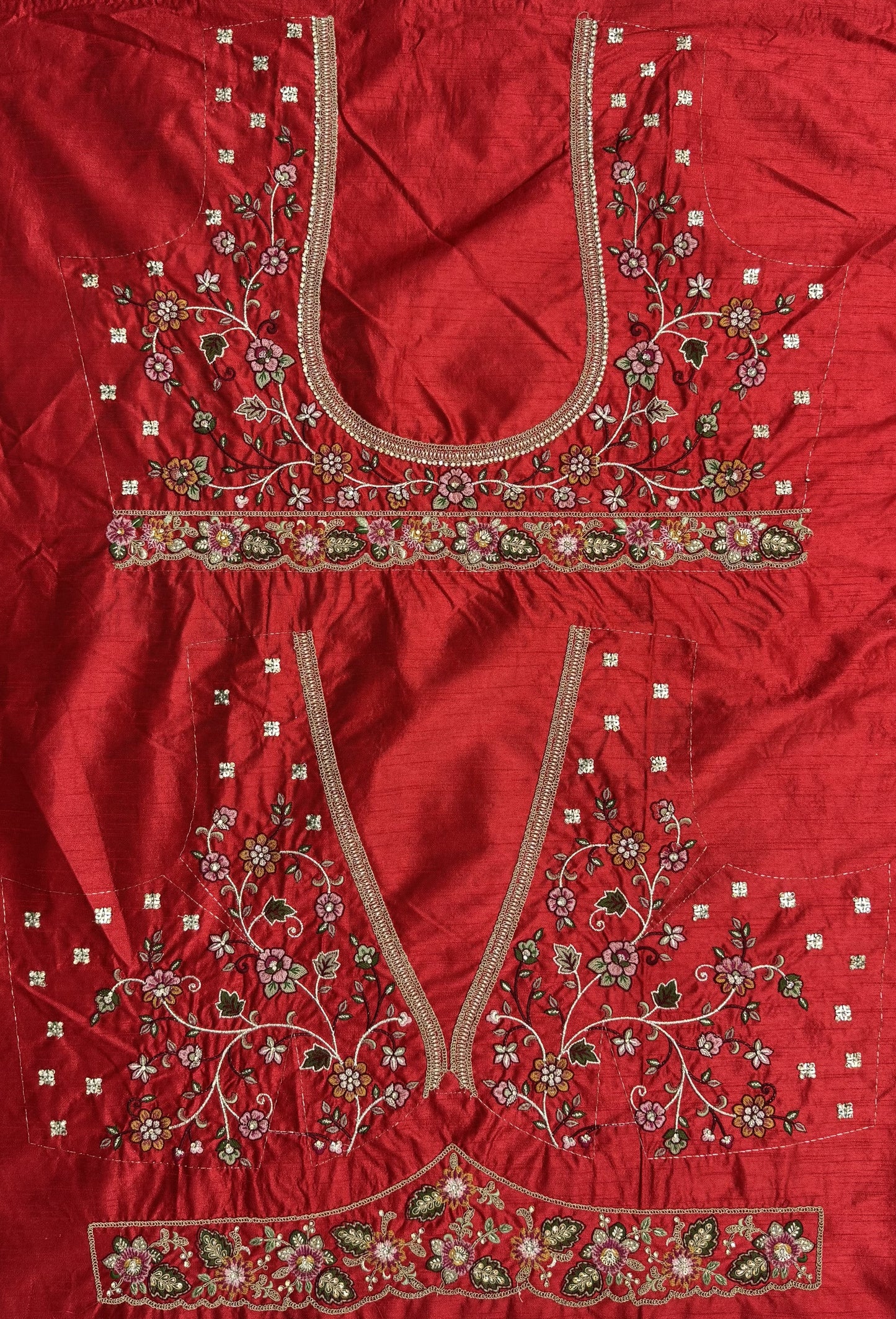 Royal Crimson Peacock Embroidered Gadhwal Silk Bridal Lehenga Choli with Mirror Handwork Dupatta