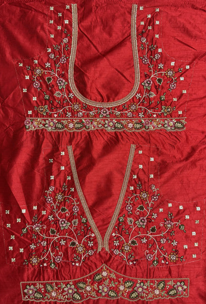 Royal Crimson Peacock Embroidered Gadhwal Silk Bridal Lehenga Choli with Mirror Handwork Dupatta