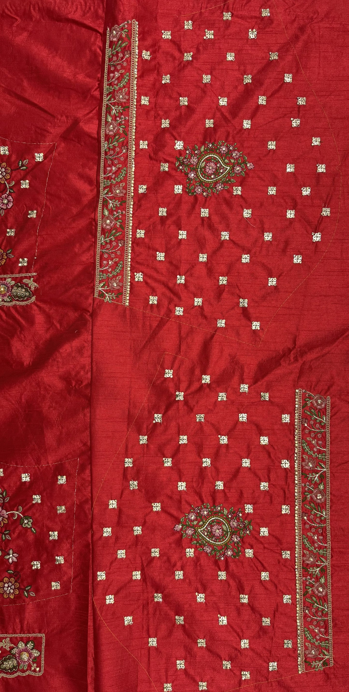Royal Crimson Peacock Embroidered Gadhwal Silk Bridal Lehenga Choli with Mirror Handwork Dupatta