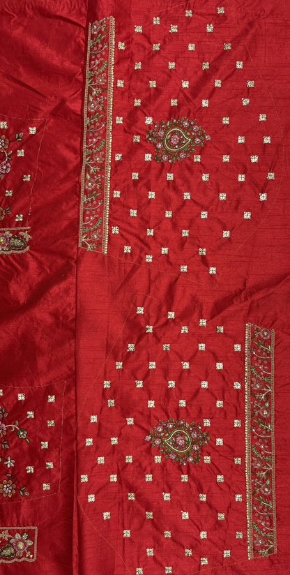 Royal Crimson Peacock Embroidered Gadhwal Silk Bridal Lehenga Choli with Mirror Handwork Dupatta