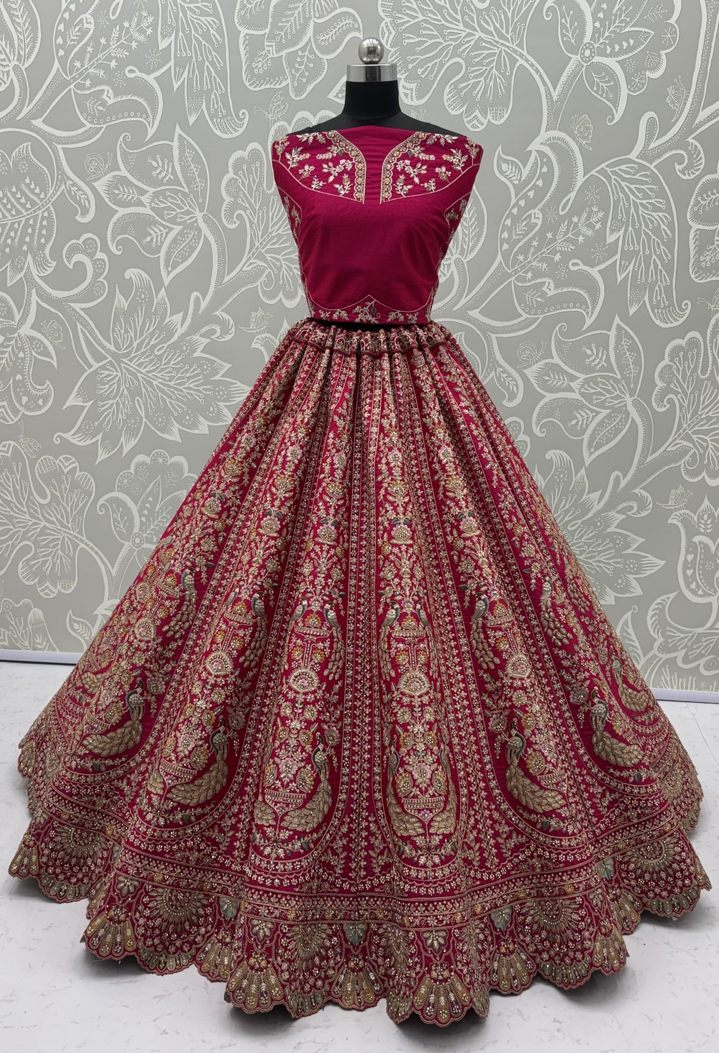 The Gulabi Mayur Heritage Rose Pink Peacock Embroidered Designer Bridal Lehenga Choli