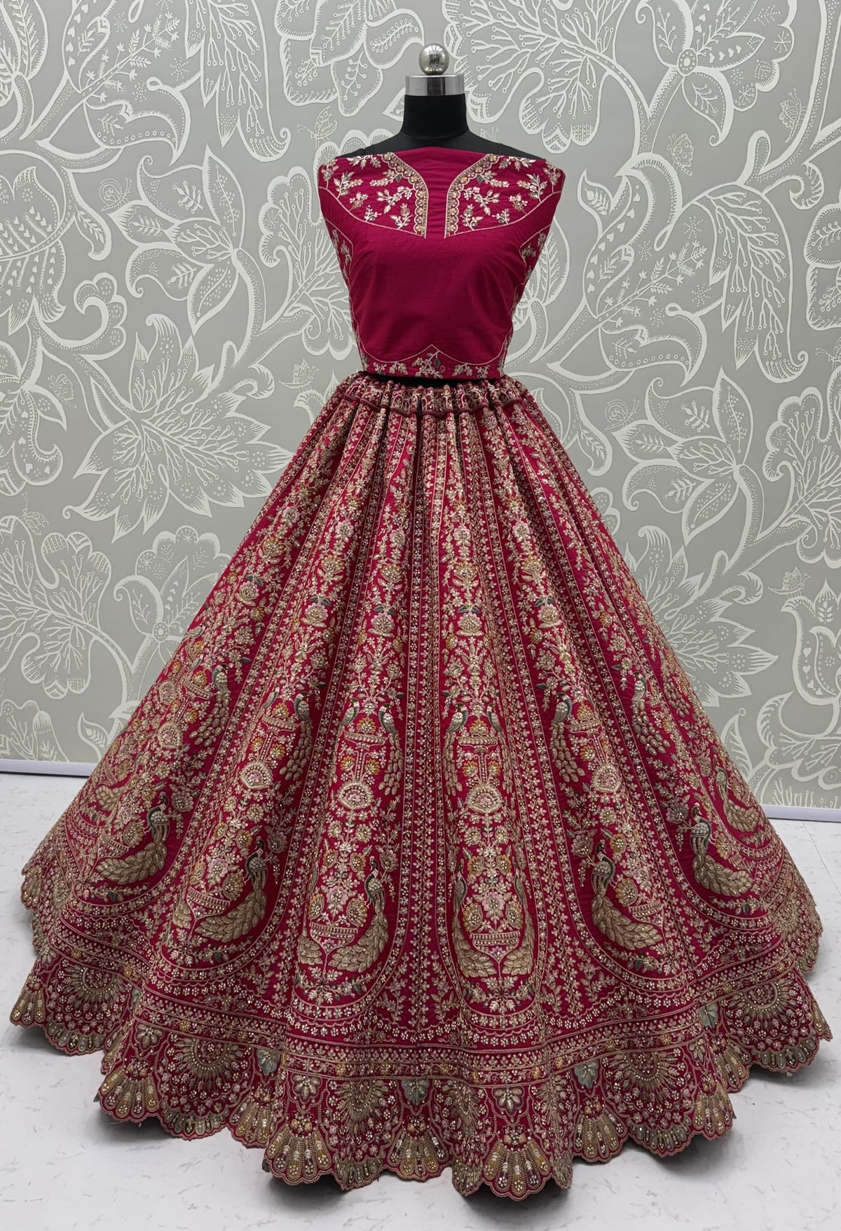 The Gulabi Mayur Heritage Rose Pink Peacock Embroidered Designer Bridal Lehenga Choli