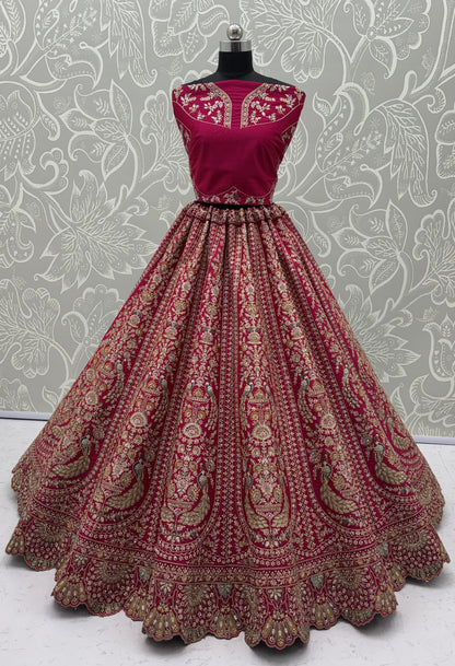 The Gulabi Mayur Heritage Rose Pink Peacock Embroidered Designer Bridal Lehenga Choli