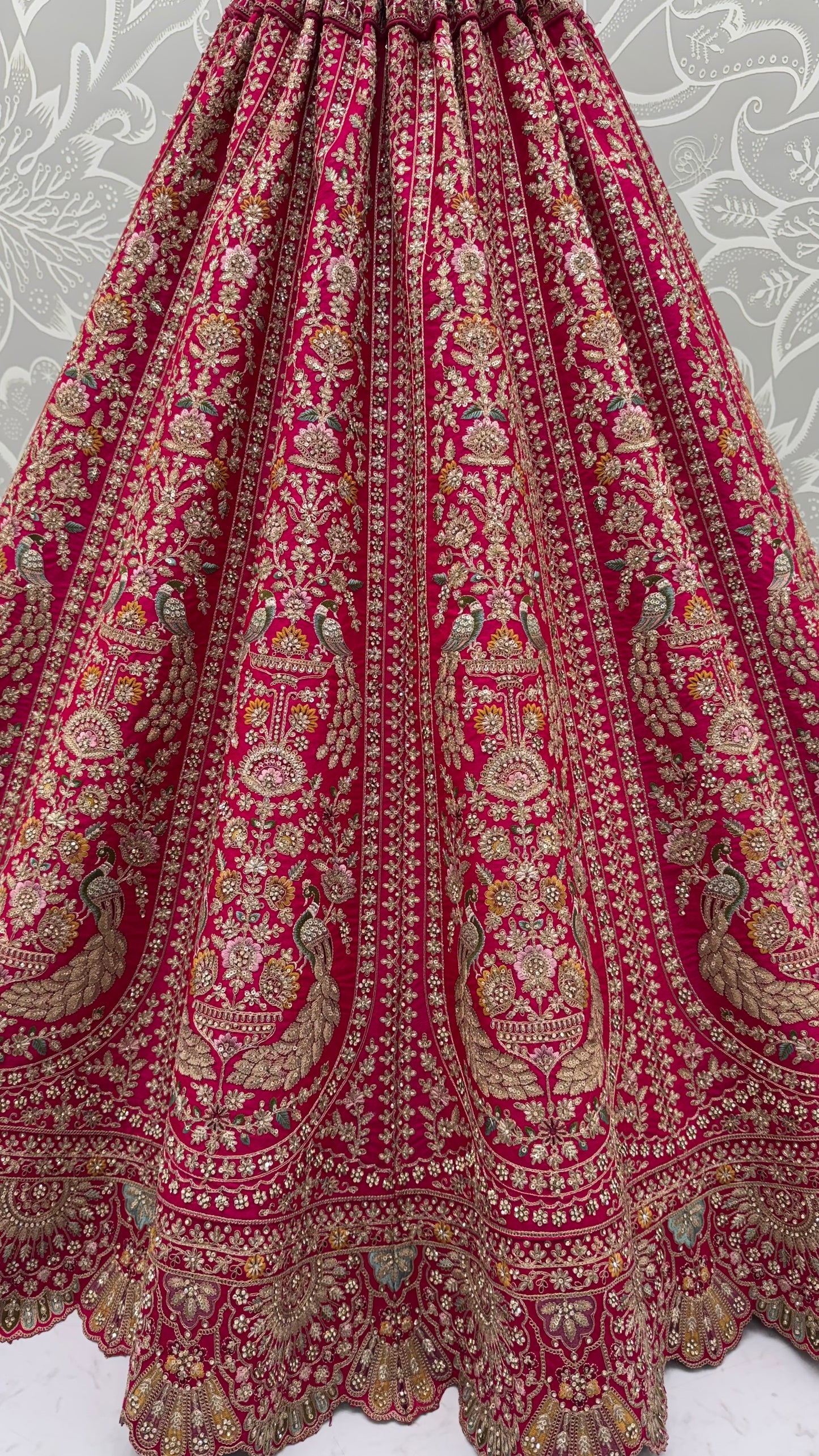 The Gulabi Mayur Heritage Rose Pink Peacock Embroidered Designer Bridal Lehenga Choli
