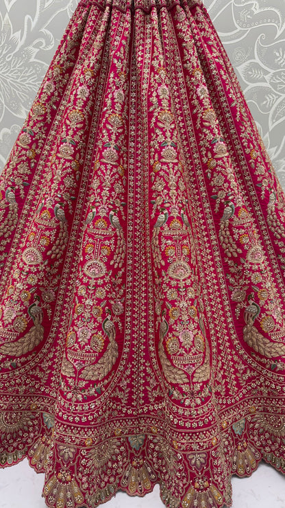 The Gulabi Mayur Heritage Rose Pink Peacock Embroidered Designer Bridal Lehenga Choli