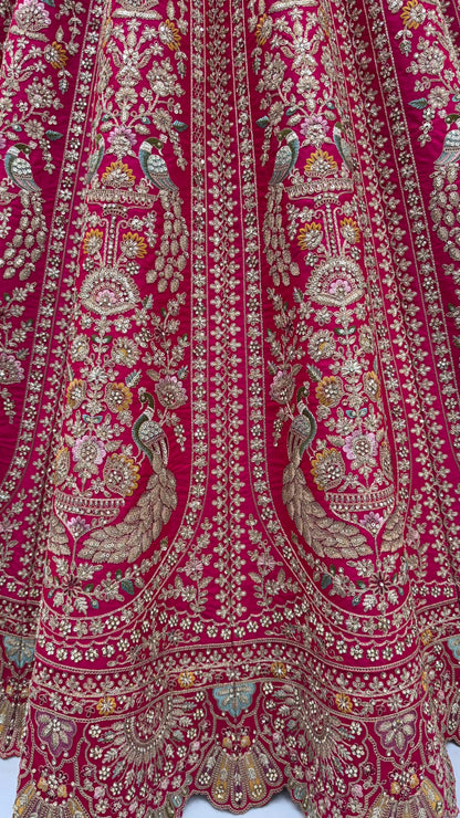 The Gulabi Mayur Heritage Rose Pink Peacock Embroidered Designer Bridal Lehenga Choli