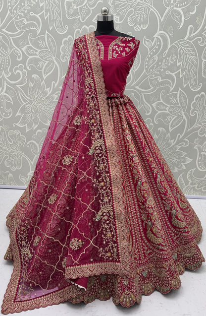 The Gulabi Mayur Heritage Rose Pink Peacock Embroidered Designer Bridal Lehenga Choli