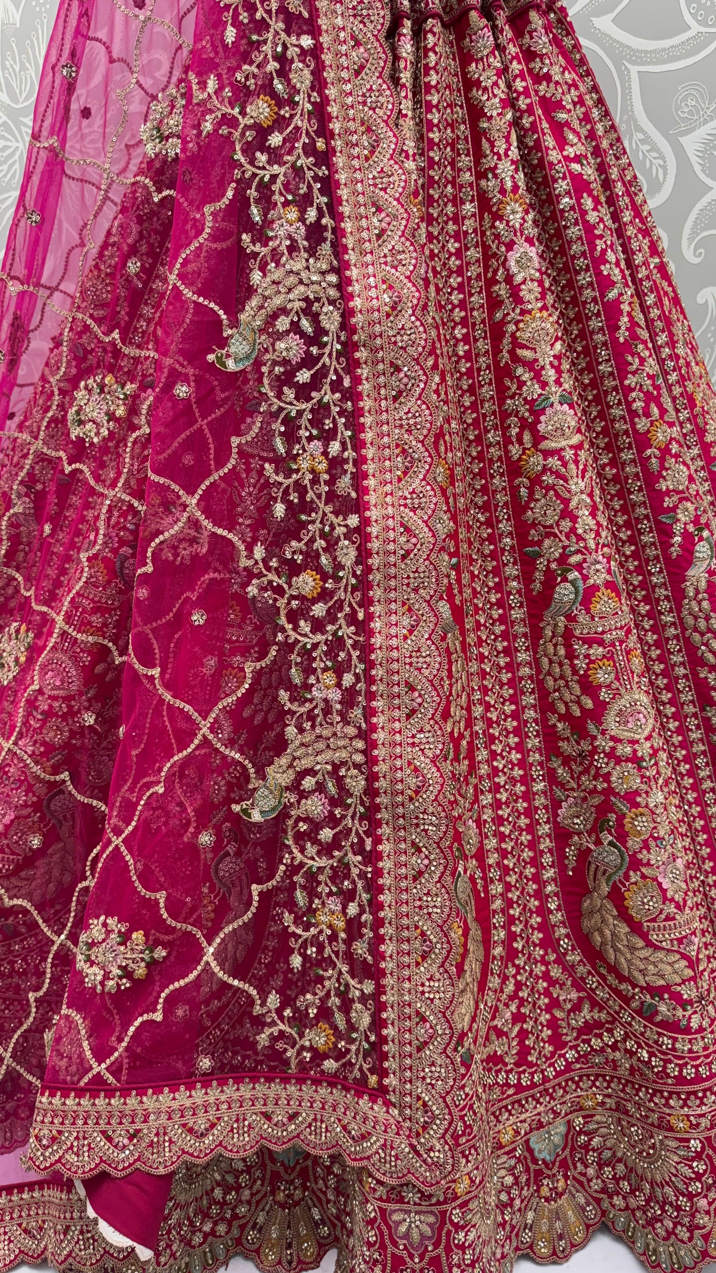The Gulabi Mayur Heritage Rose Pink Peacock Embroidered Designer Bridal Lehenga Choli