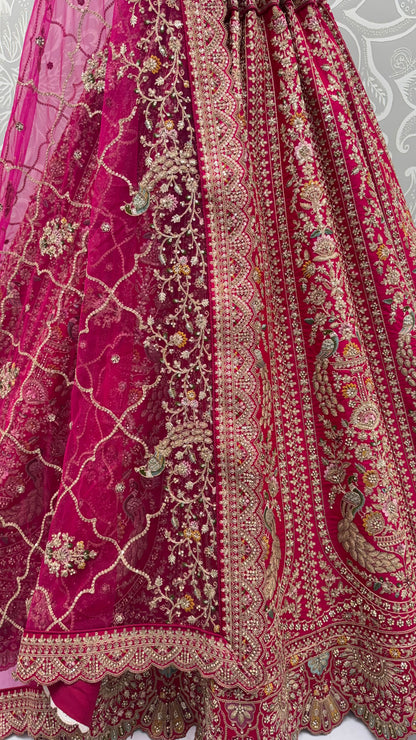 The Gulabi Mayur Heritage Rose Pink Peacock Embroidered Designer Bridal Lehenga Choli