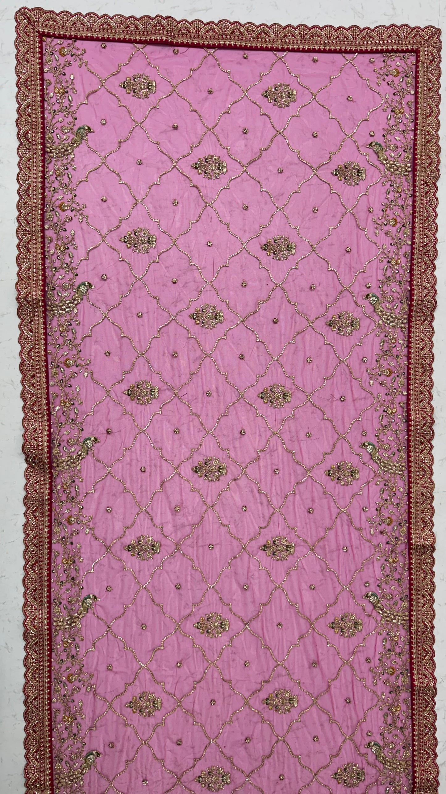 The Gulabi Mayur Heritage Rose Pink Peacock Embroidered Designer Bridal Lehenga Choli