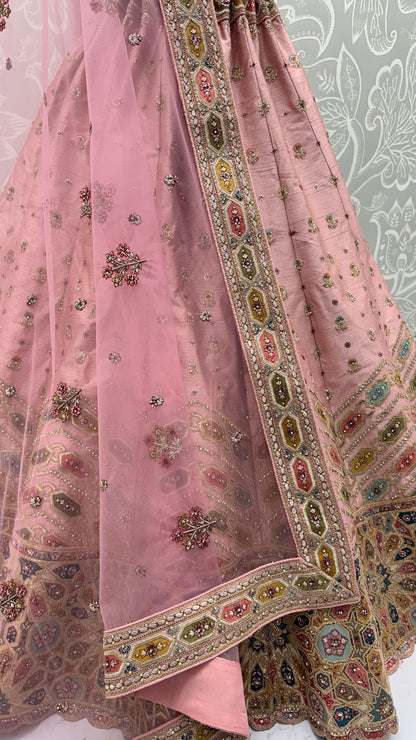 Pink Gotta Patti Embroidered Slub Silk Designer Party Wear Lehenga Choli with Soft Net Dupatta