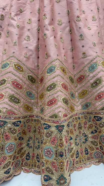 Pink Gotta Patti Embroidered Slub Silk Designer Party Wear Lehenga Choli with Soft Net Dupatta