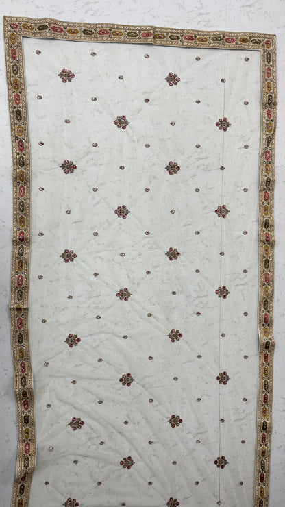 Ivory Gotta Patti Embroidered Slub Silk Designer Party Wear Lehenga Choli with Soft Net Dupatta