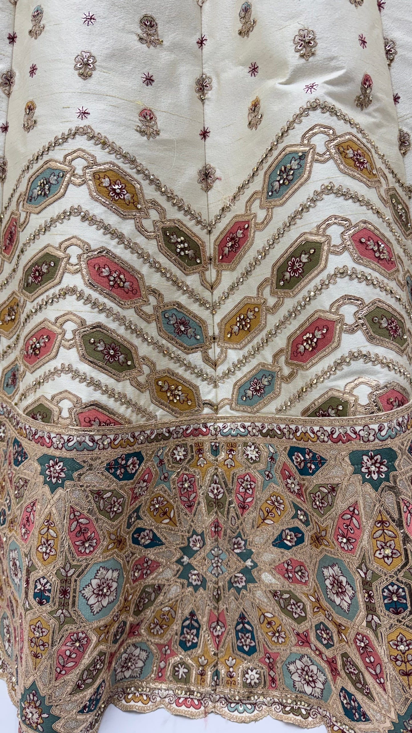 Ivory Gotta Patti Embroidered Slub Silk Designer Party Wear Lehenga Choli with Soft Net Dupatta