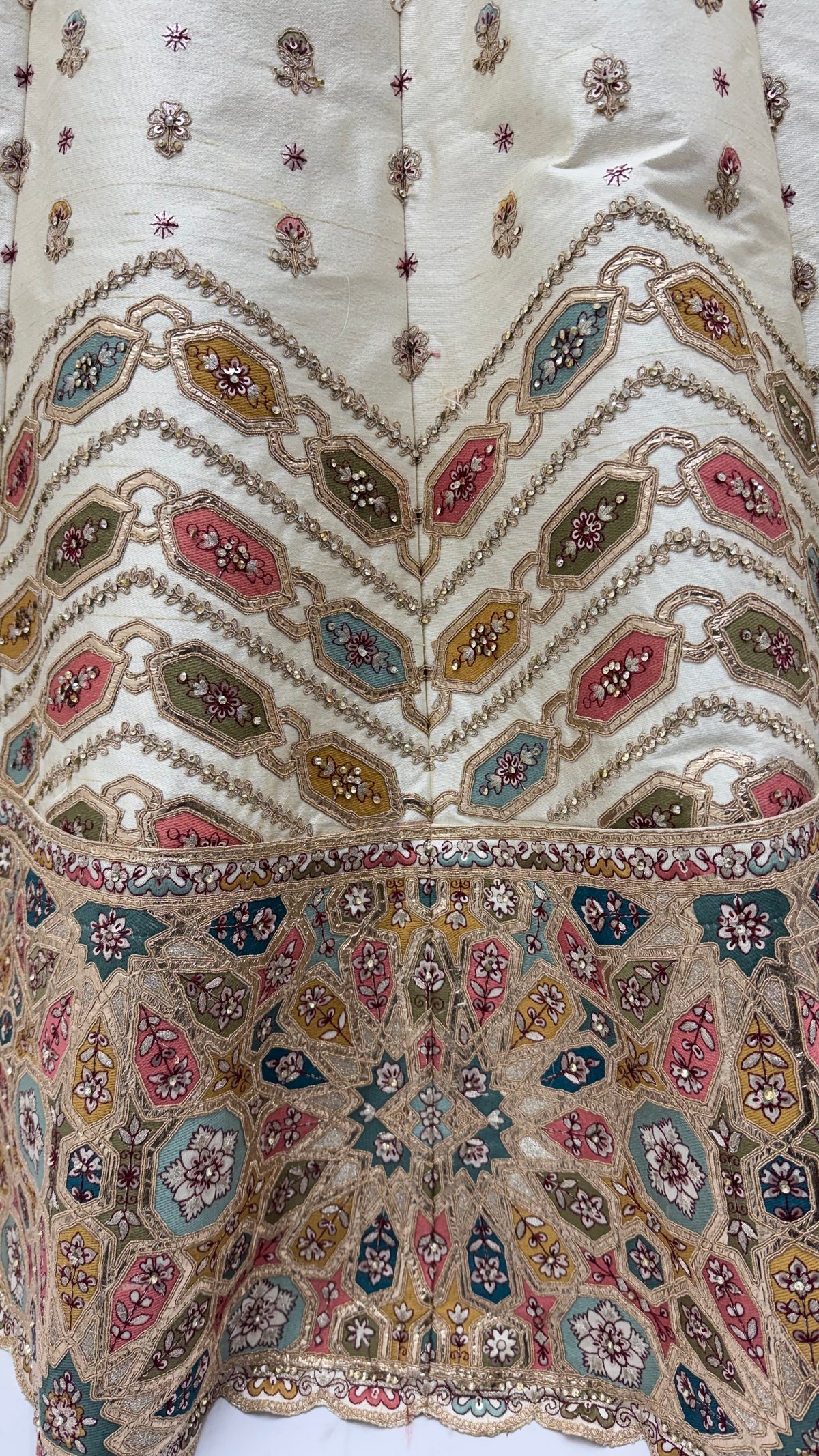 Ivory Gotta Patti Embroidered Slub Silk Designer Party Wear Lehenga Choli with Soft Net Dupatta
