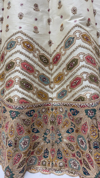 Ivory Gotta Patti Embroidered Slub Silk Designer Party Wear Lehenga Choli with Soft Net Dupatta