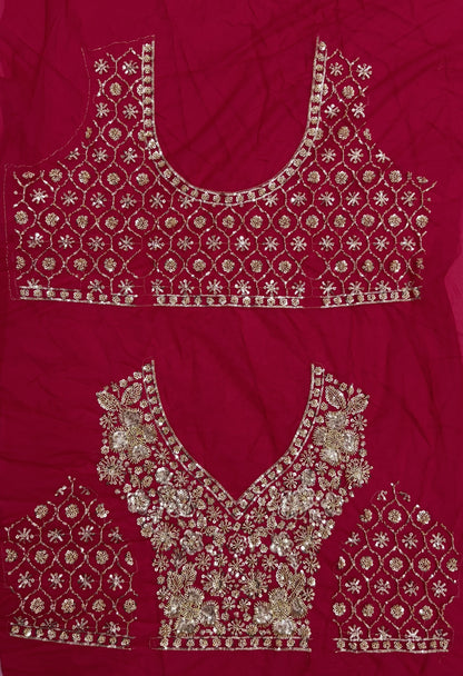 Ruby Red Crystal & Motif Handwork Bridal Lehenga Choli