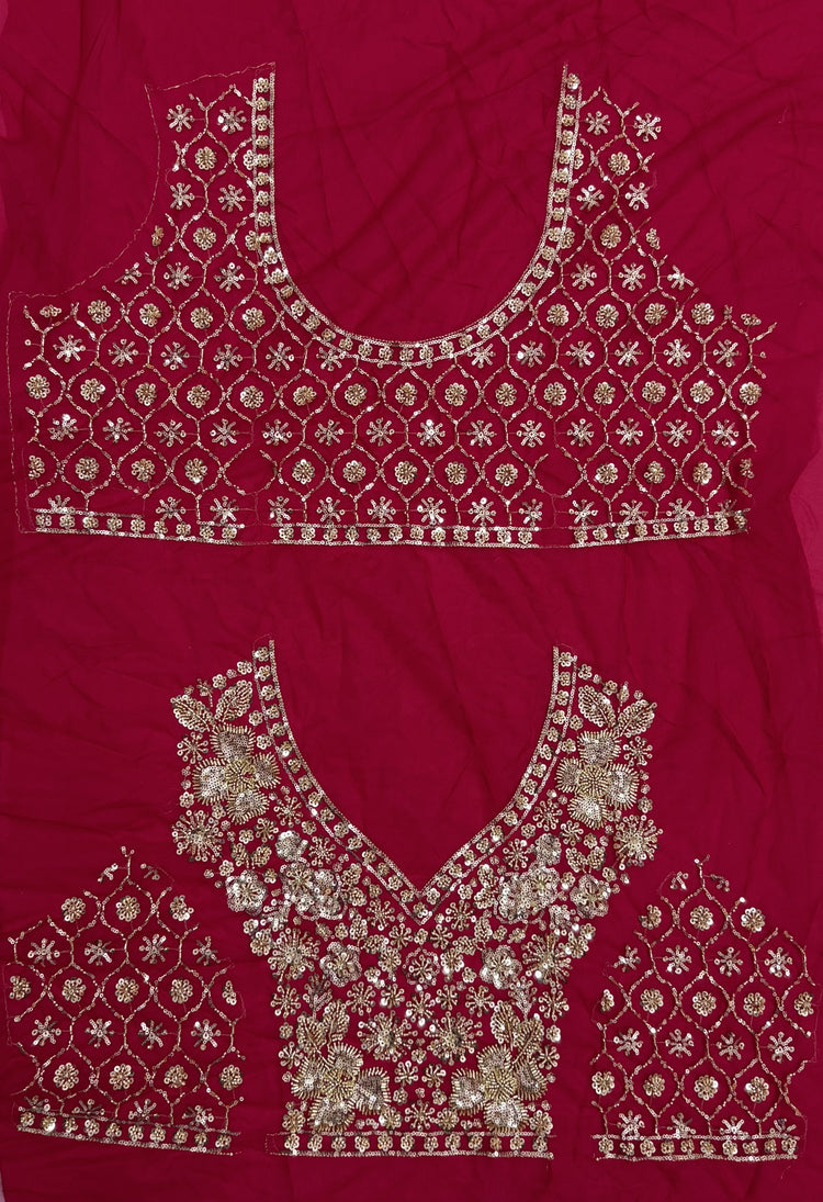 Ruby Red Crystal & Motif Handwork Bridal Lehenga Choli