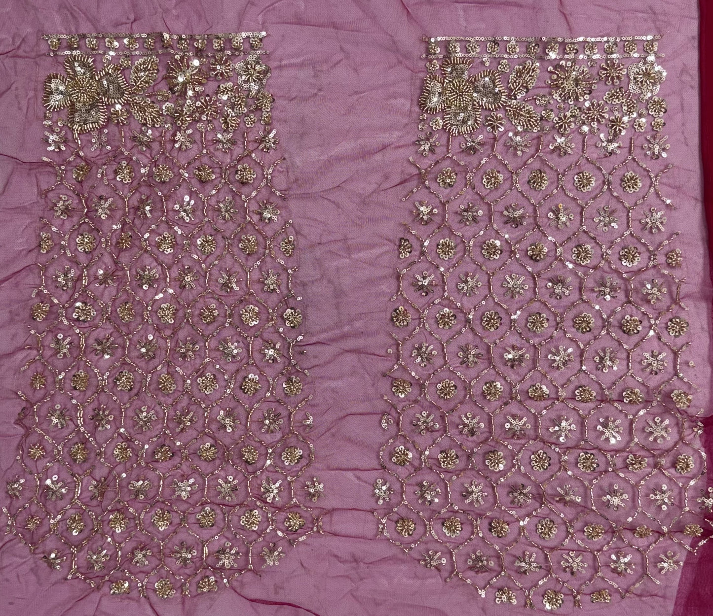 Ruby Red Crystal & Motif Handwork Bridal Lehenga Choli