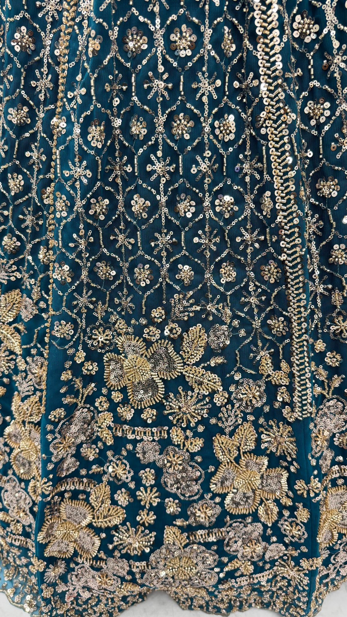 Teal Blue Crystal & Motif Handwork Designer Lehenga Choli