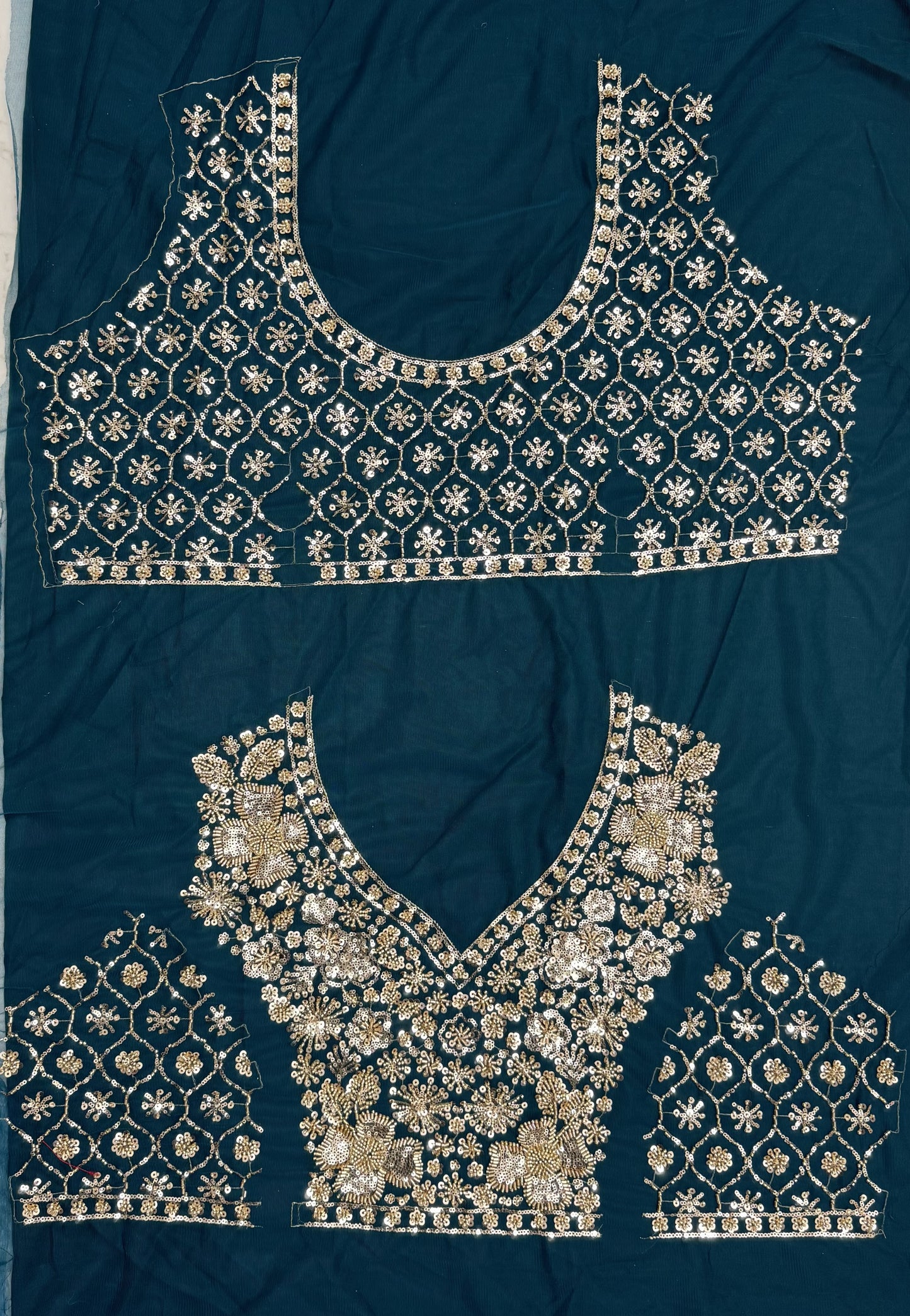 Teal Blue Crystal & Motif Handwork Designer Lehenga Choli