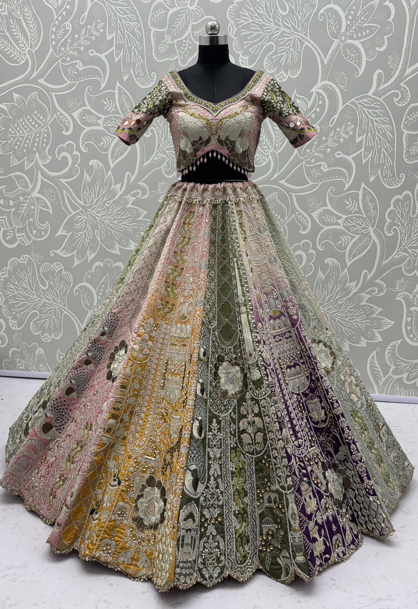 Jungle Book Pink Multicolor Handwork Designer Bridal Lehenga Choli with Pre-Stitched Blouse