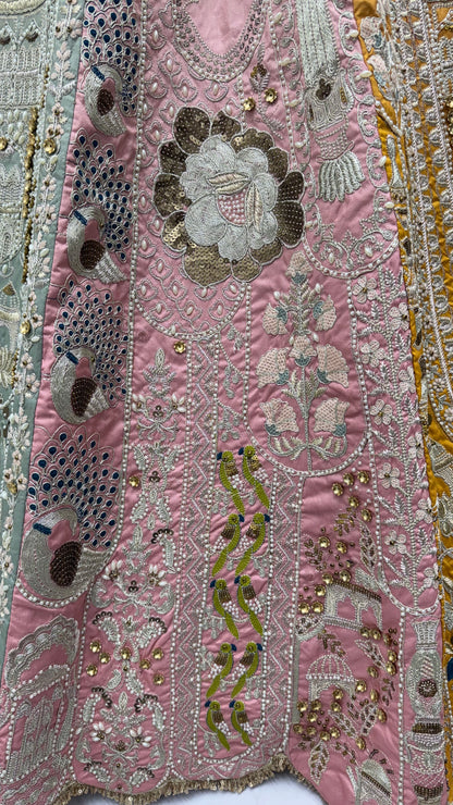 Jungle Book Pink Multicolor Handwork Designer Bridal Lehenga Choli with Pre-Stitched Blouse