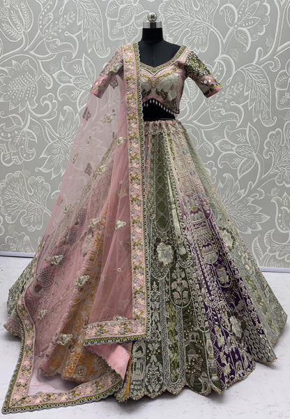 Jungle Book Pink Multicolor Handwork Designer Bridal Lehenga Choli with Pre-Stitched Blouse