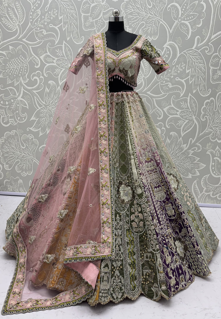 Jungle Book Pink Multicolor Handwork Designer Bridal Lehenga Choli with Pre-Stitched Blouse