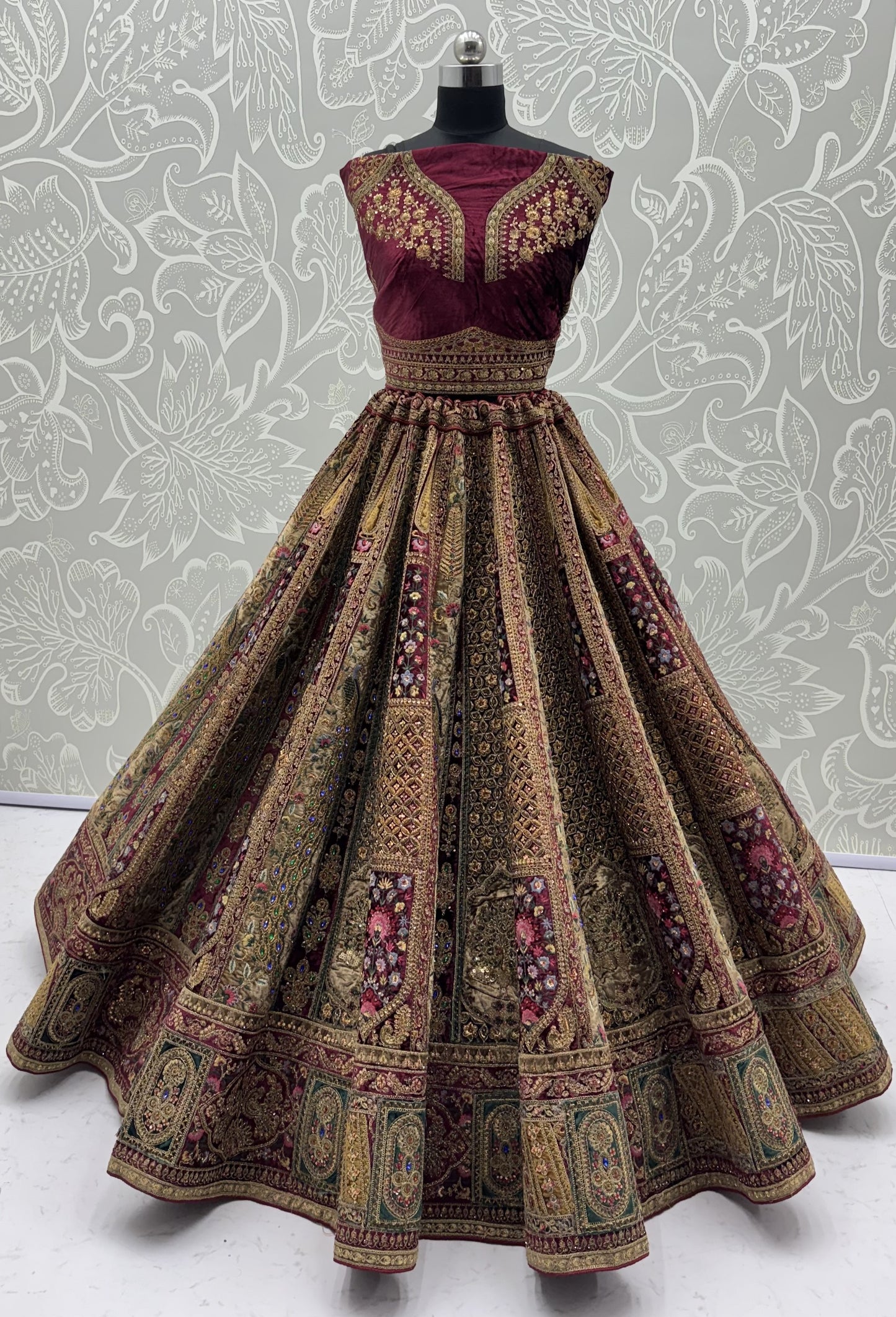 The Shahi Rajkumari Maroon Velvet Heavy Embroidered Designer Bridal Lehenga Choli