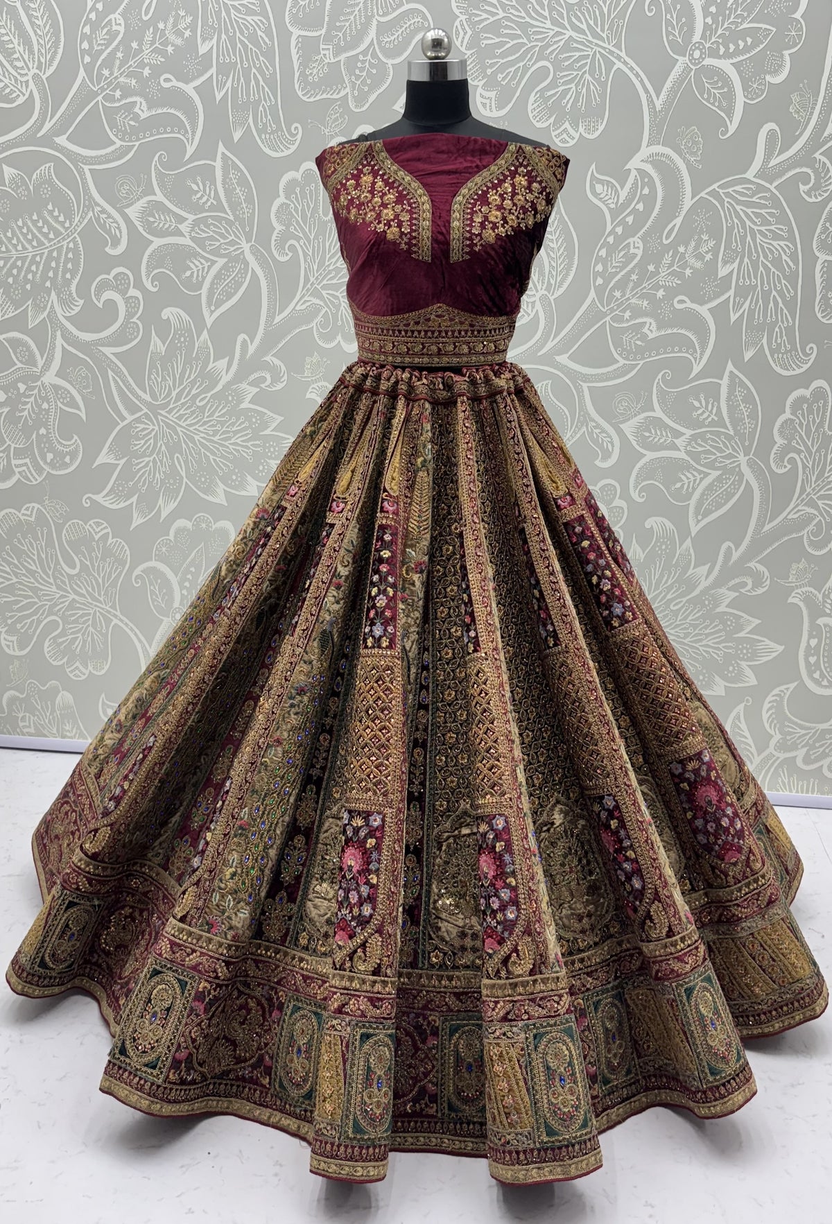 The Shahi Rajkumari Maroon Velvet Heavy Embroidered Designer Bridal Lehenga Choli
