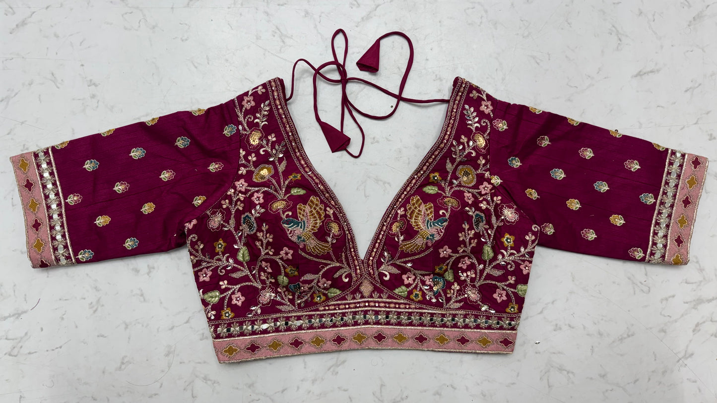 Designer Satin Silk Floral Patch Work Lehenga Choli with Hand Mirror Work & Soft Net Dupatta