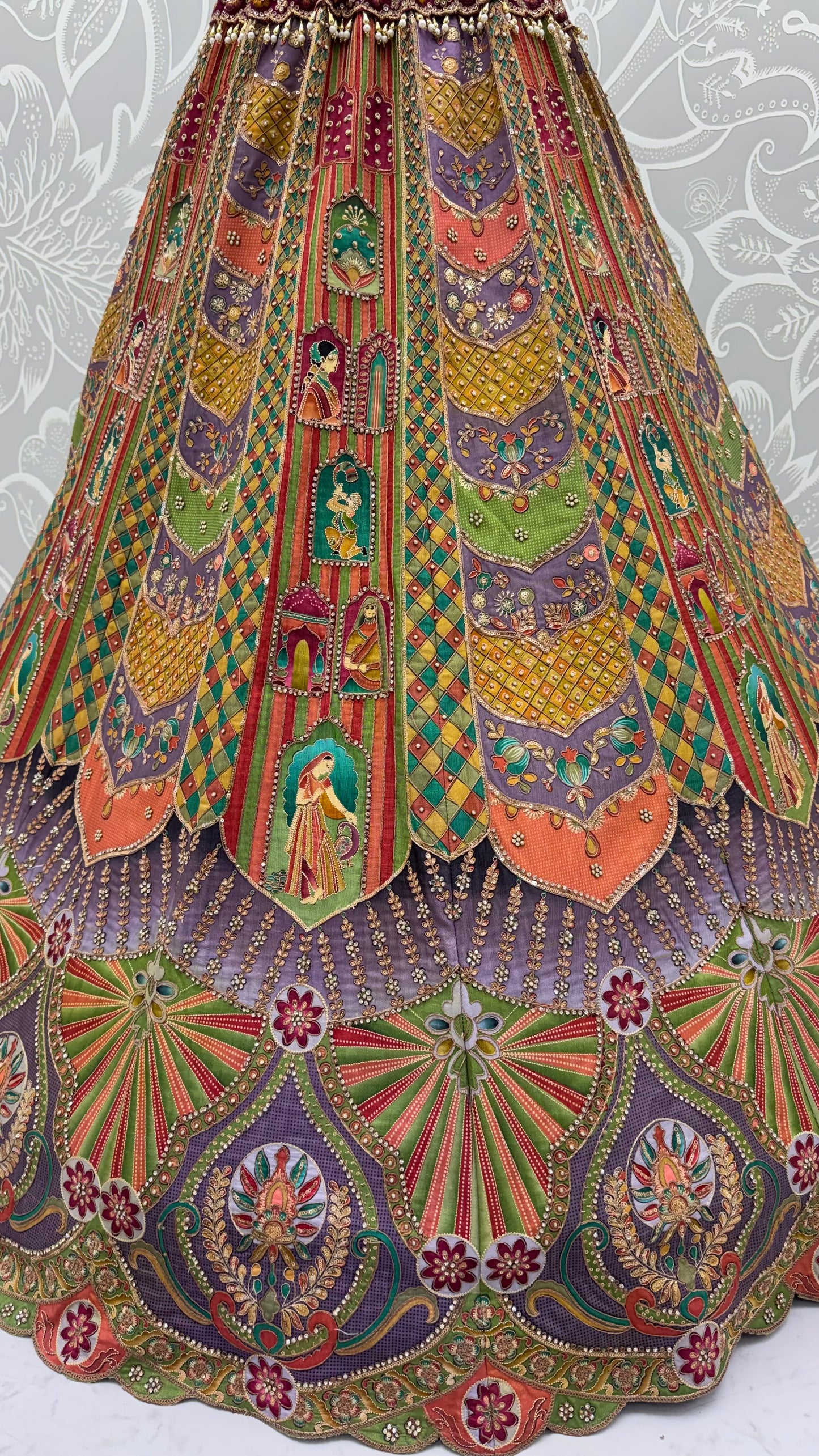 Multicolor Printed Silk Lehenga Choli with Ready-to-Wear Embroidered Blouse & Soft Net Dupatta