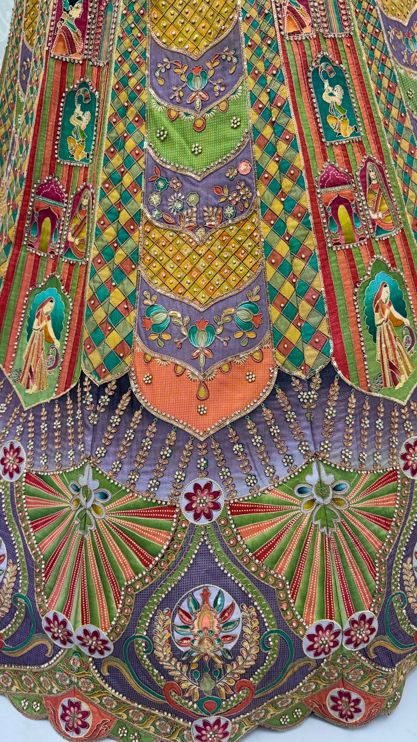 Multicolor Printed Silk Lehenga Choli with Ready-to-Wear Embroidered Blouse & Soft Net Dupatta