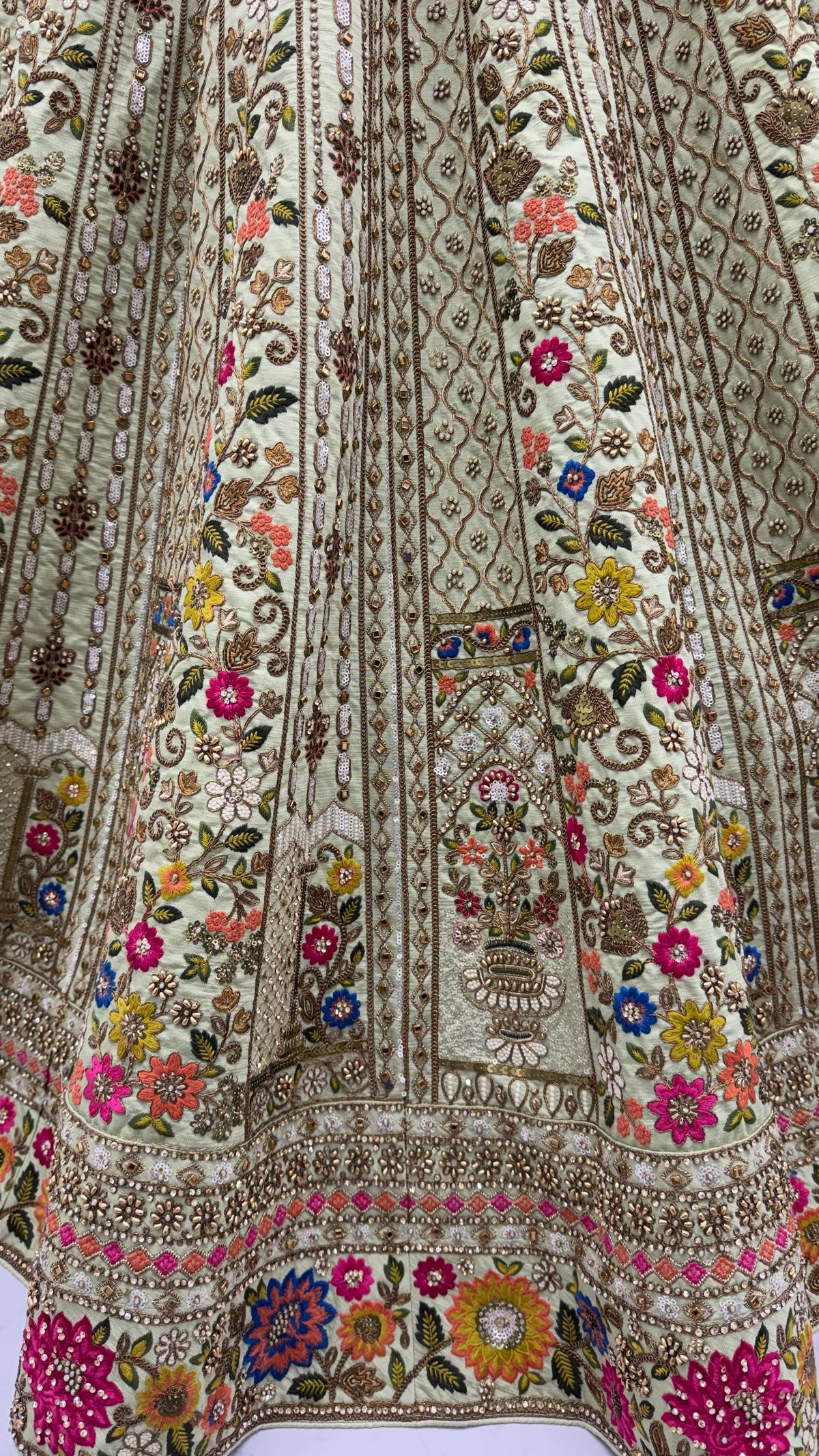 The Meadow's Royalty Sage Green Multicolor Floral Handwork Lehenga Choli