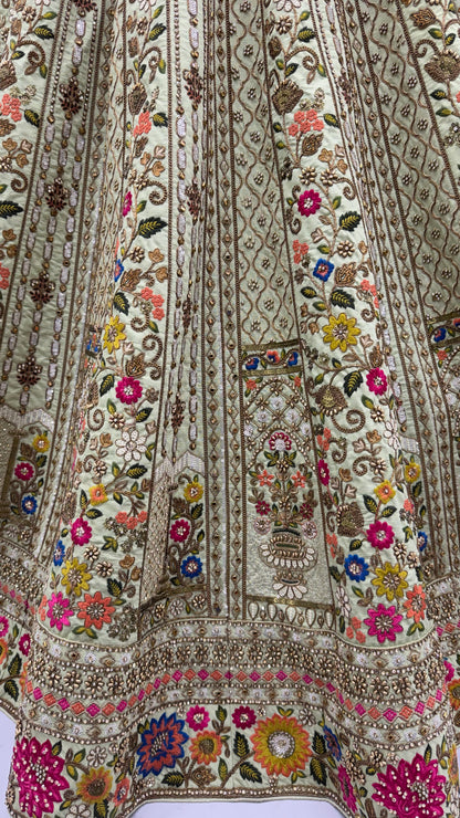 The Meadow's Royalty Sage Green Multicolor Floral Handwork Lehenga Choli