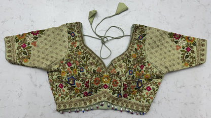 The Meadow's Royalty Sage Green Multicolor Floral Handwork Lehenga Choli