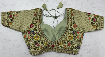 The Meadow's Royalty Sage Green Multicolor Floral Handwork Lehenga Choli