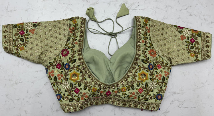 The Meadow's Royalty Sage Green Multicolor Floral Handwork Lehenga Choli